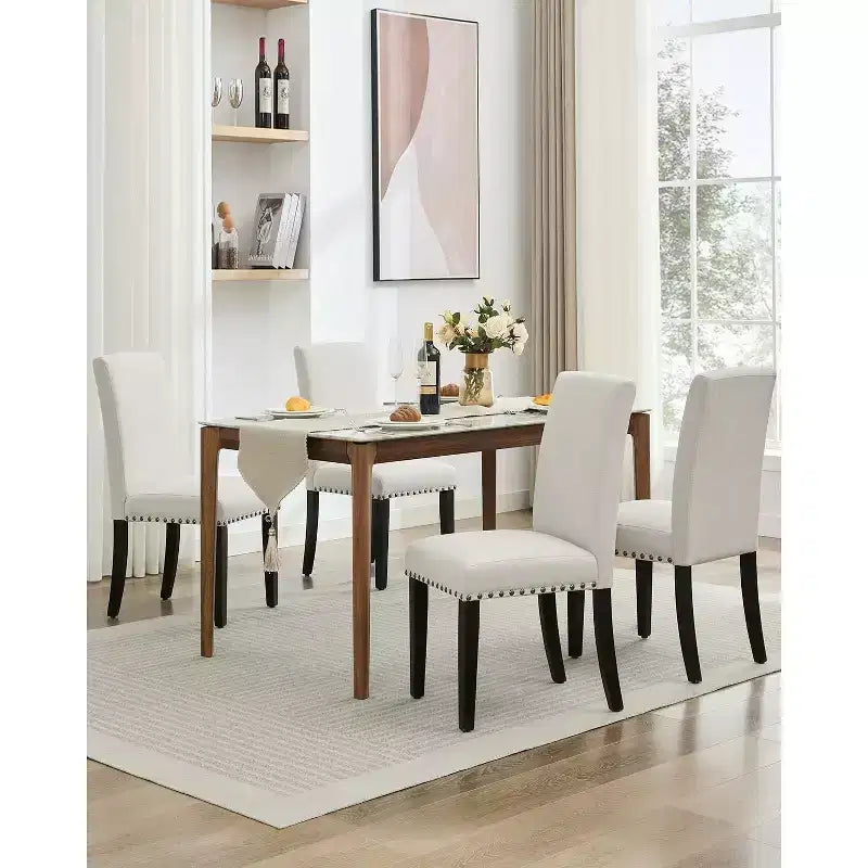 Acekool Upholstered Dining Chairs Set of 2, Wood Legs, Linen Fabric, for Dining Room and Kitchen