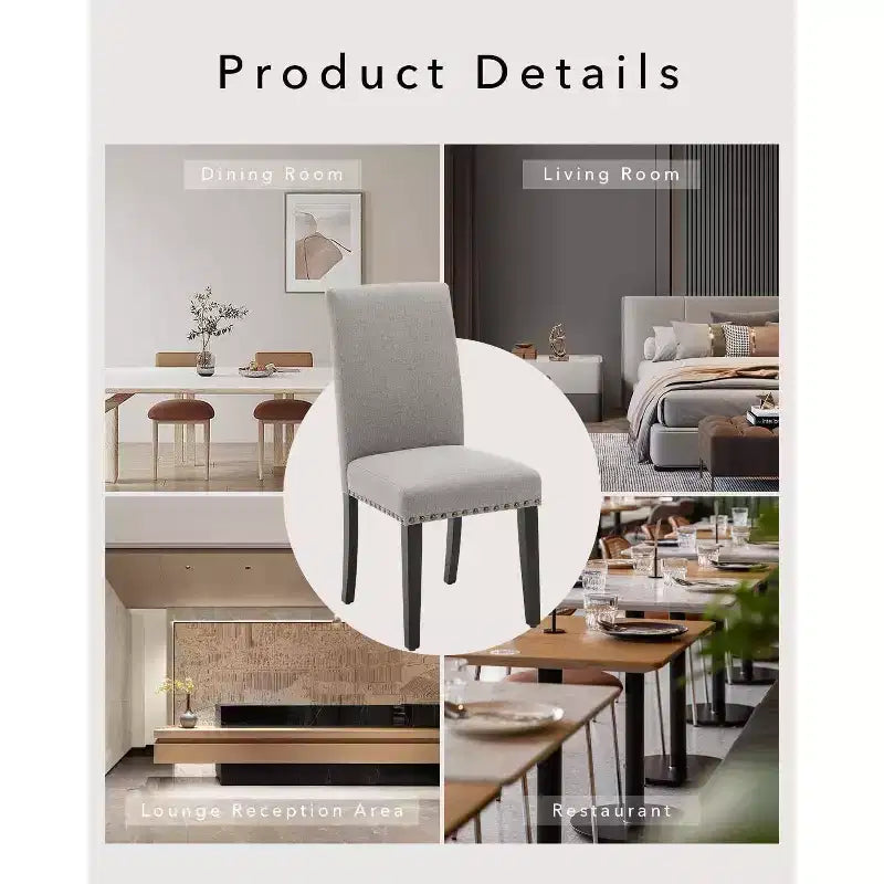Acekool Upholstered Dining Chairs Set of 2, Wood Legs, Linen Fabric, for Dining Room and Kitchen