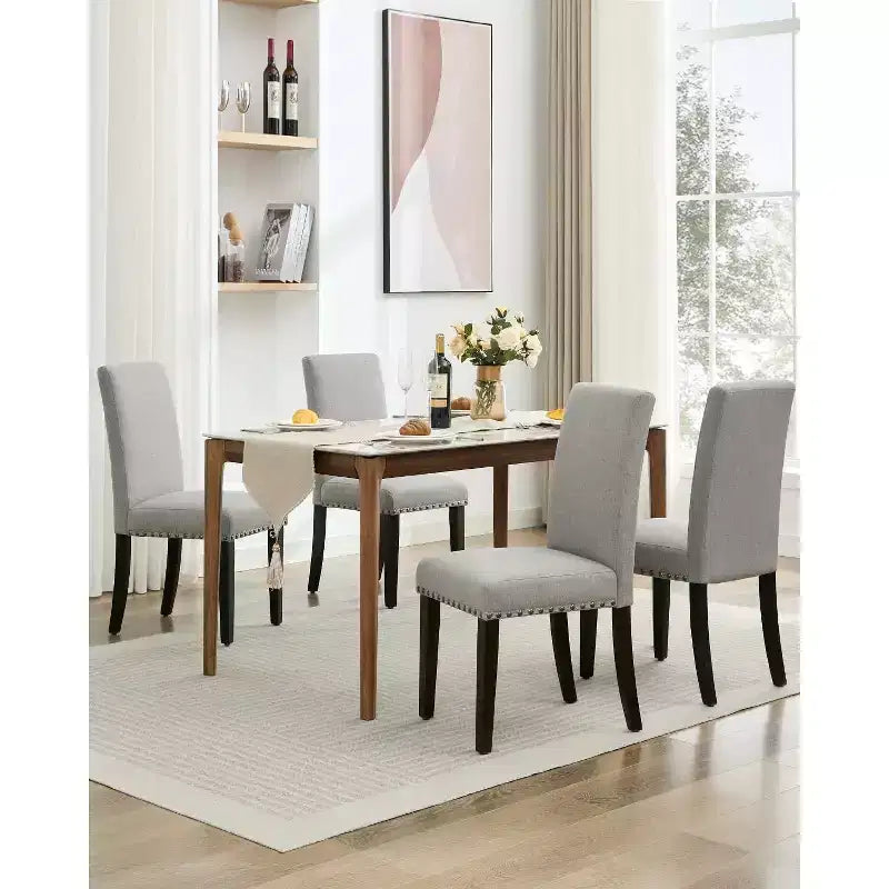 Acekool Upholstered Dining Chairs Set of 2, Wood Legs, Linen Fabric, for Dining Room and Kitchen