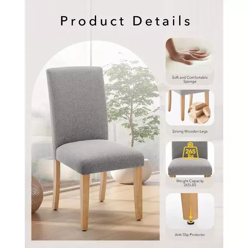 Acekool Upholstered Dining Chairs Set of 2, Wood Legs, Linen Fabric, for Dining Room and Kitchen