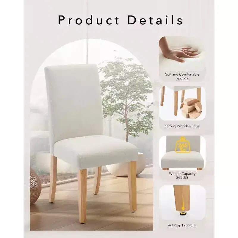 Acekool Upholstered Dining Chairs Set of 2, Wood Legs, Linen Fabric, for Dining Room and Kitchen