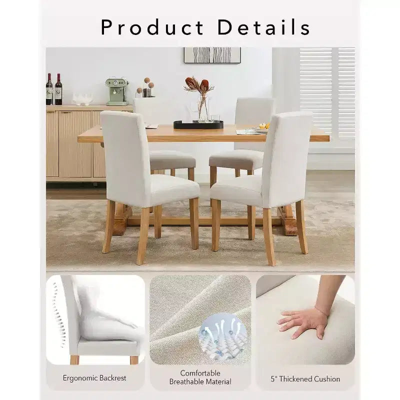 Acekool Upholstered Dining Chairs Set of 2, Wood Legs, Linen Fabric, for Dining Room and Kitchen