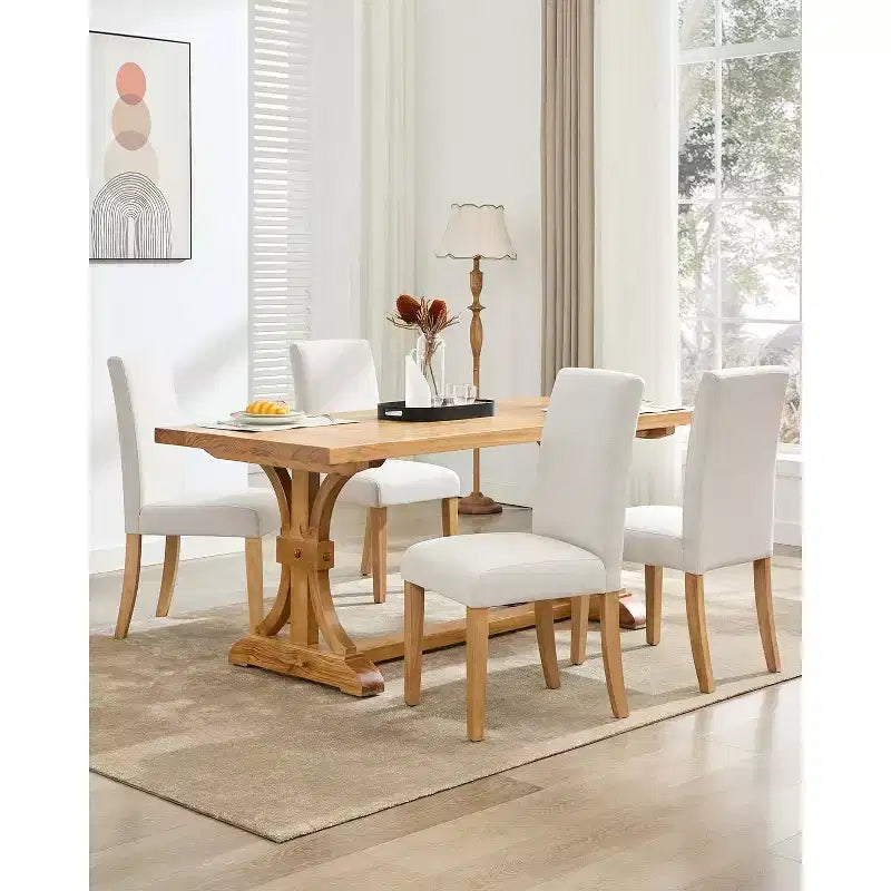 Acekool Upholstered Dining Chairs Set of 2, Wood Legs, Linen Fabric, for Dining Room and Kitchen
