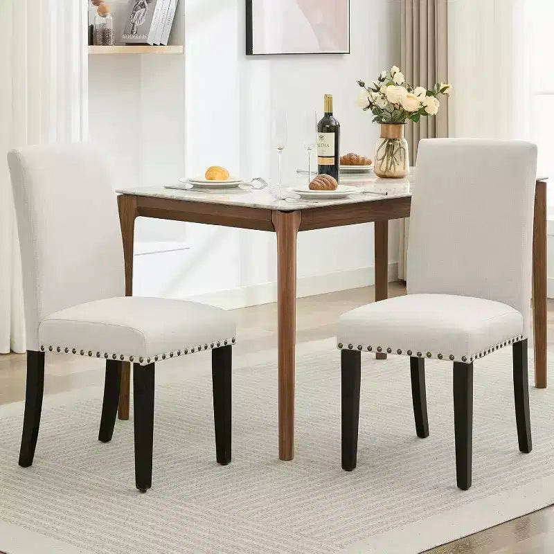 Acekool Upholstered Dining Chairs Set of 2, Wood Legs, Linen Fabric, for Dining Room and Kitchen