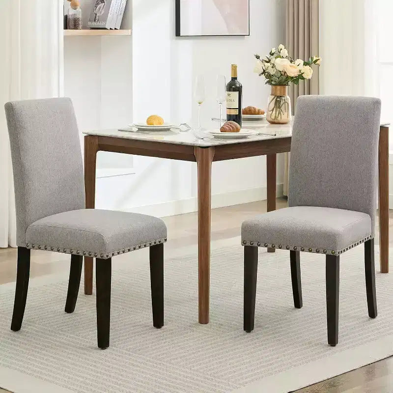 Acekool Upholstered Dining Chairs Set of 2, Wood Legs, Linen Fabric, for Dining Room and Kitchen