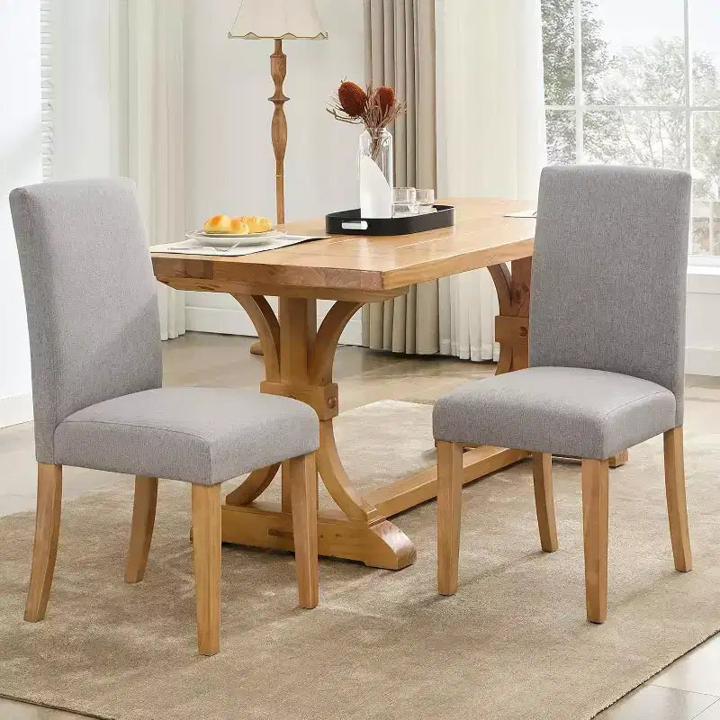 Acekool Upholstered Dining Chairs Set of 2, Wood Legs, Linen Fabric, for Dining Room and Kitchen