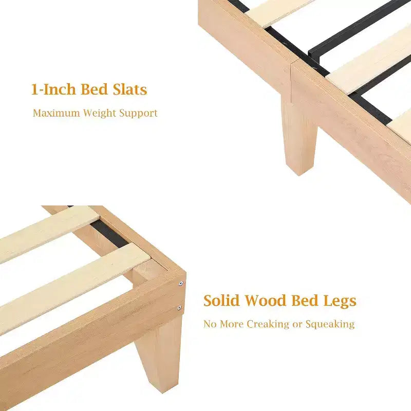 Acekool Rattan Bed Frame with Natural Headboard, LED Lights, Solid Wood Slats, Storage Space, No Box Spring Needed