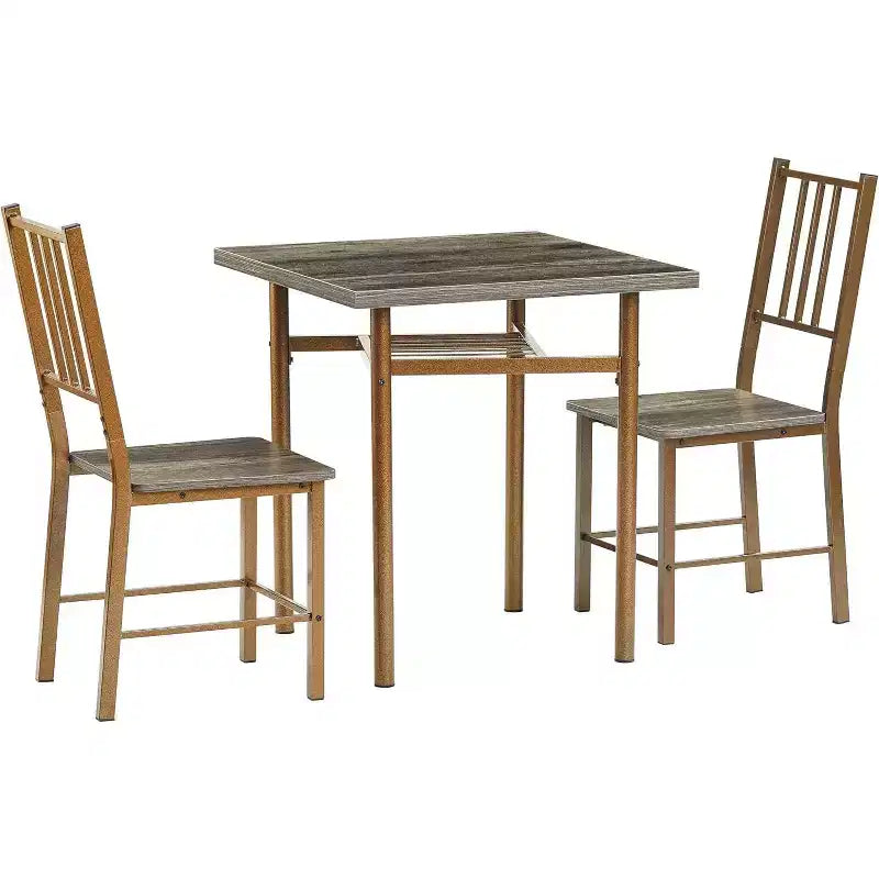 2-Piece Dining Set, Square 47.3 Wood Table with Metal Legs & Matching Chairs, Antique Brown Kitchen Table for Small Spaces