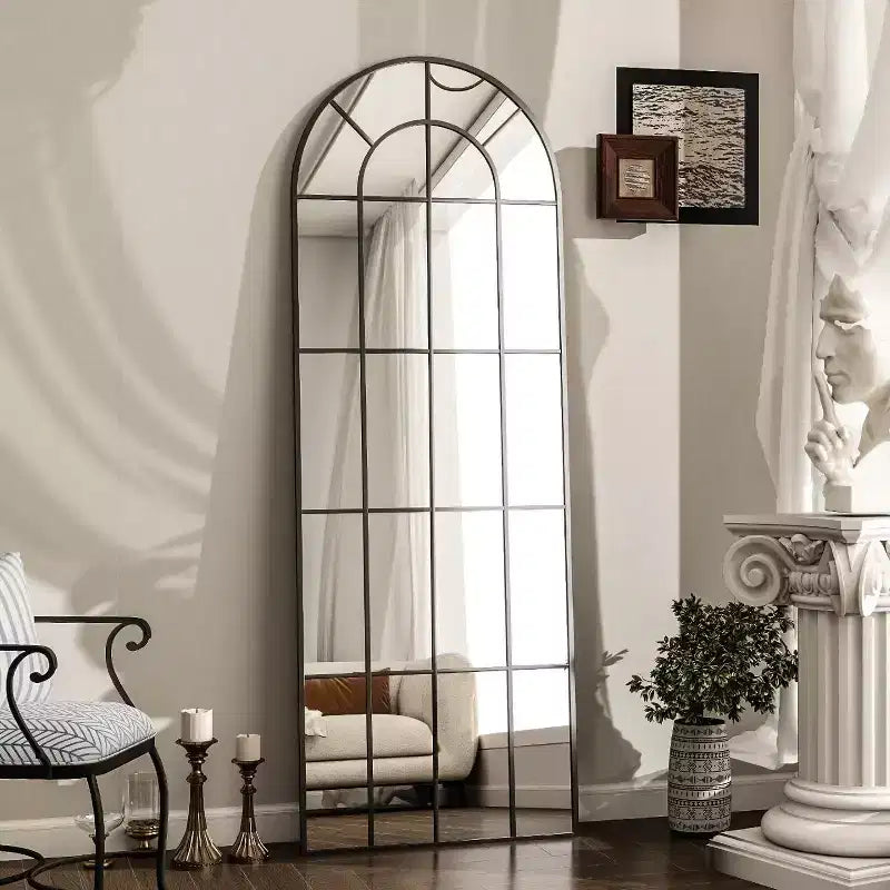 BEAUTYPEAK 69x 25 Arched Full-Length Windowpane Mirror Wall-Decor Mirror,Black