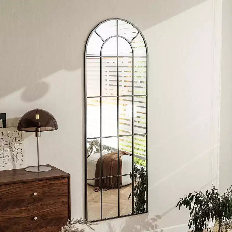 BEAUTYPEAK 69x 25 Arched Full-Length Windowpane Mirror Wall-Decor Mirror,Black