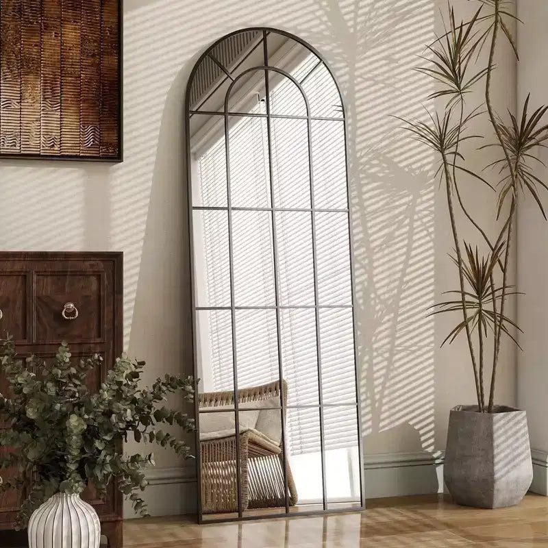 BEAUTYPEAK 69x 25 Arched Full-Length Windowpane Mirror Wall-Decor Mirror,Black