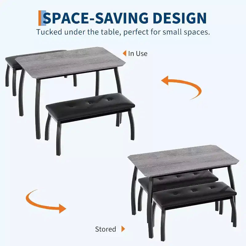 Versatile 44 Extendable Table Set, 3-Piece Convertible Kitchen/Dining Room Furniture, Compact Design for Small Spaces, Easy to Assemble