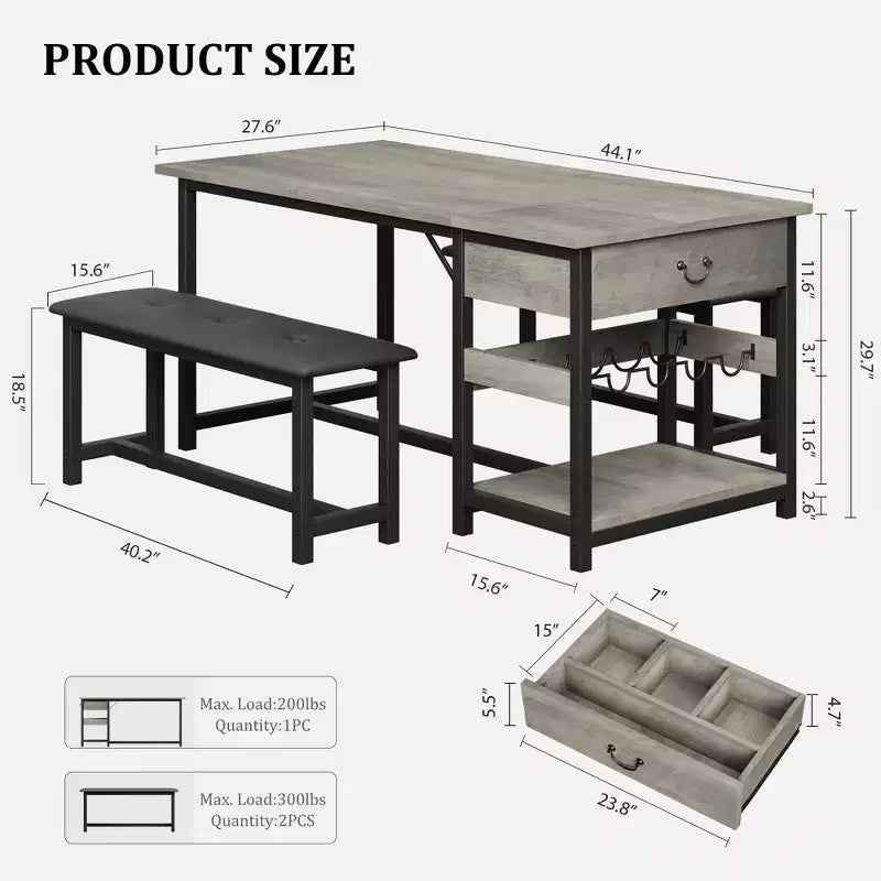 Dining Table Set for 4, Kitchen Dining Table Set with Upholstered Benches, Kitchen Dining Room Table for Small Space