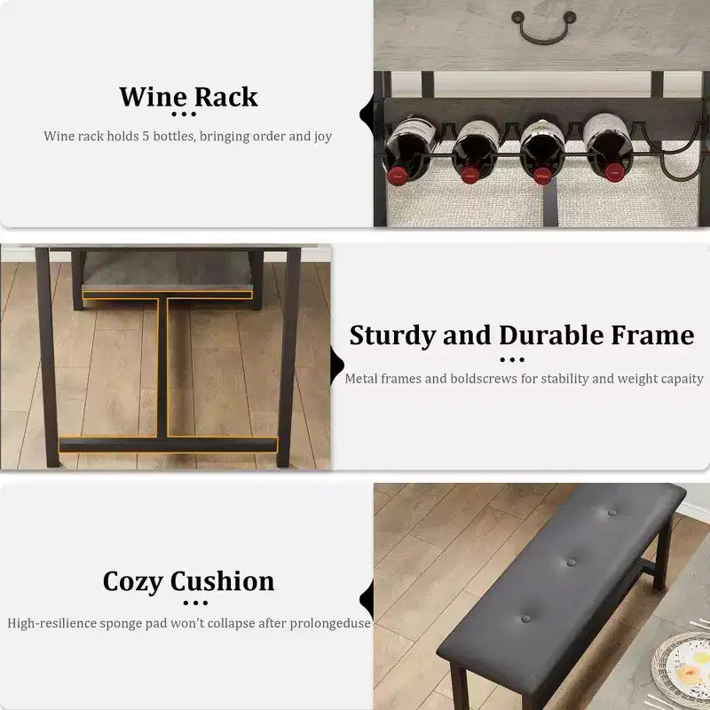 Dining Table Set for 4, Kitchen Dining Table Set with Upholstered Benches, Kitchen Dining Room Table for Small Space