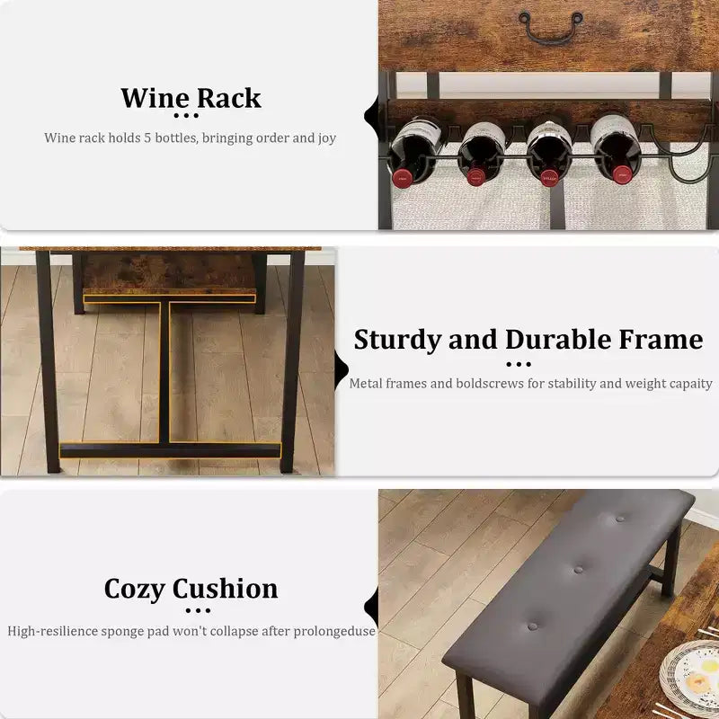 Dining Table Set for 4, Kitchen Dining Table Set with Upholstered Benches, Kitchen Dining Room Table for Small Space