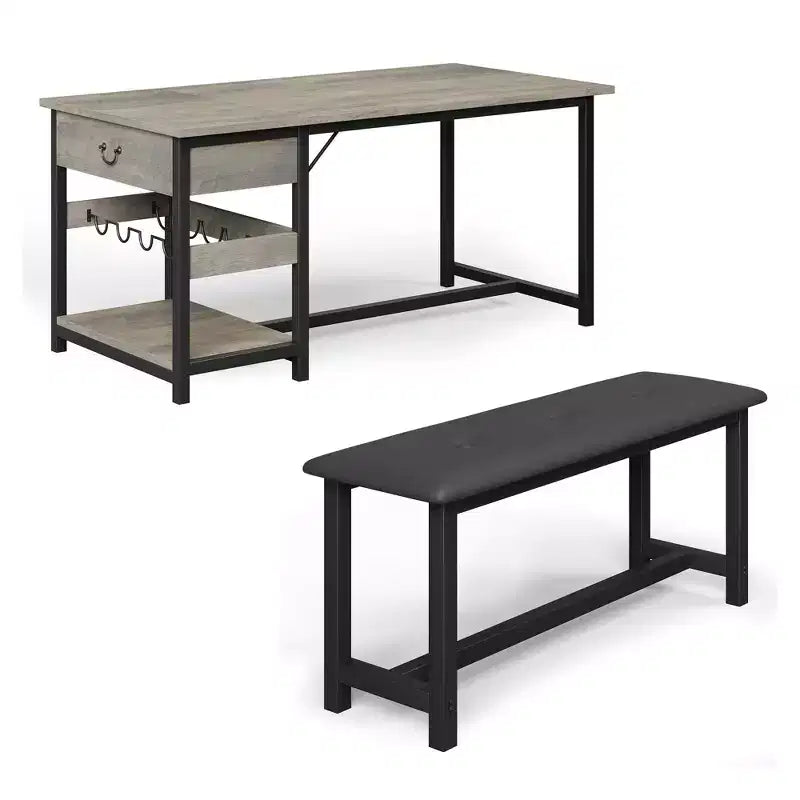 Dining Table Set for 4, Kitchen Dining Table Set with Upholstered Benches, Kitchen Dining Room Table for Small Space