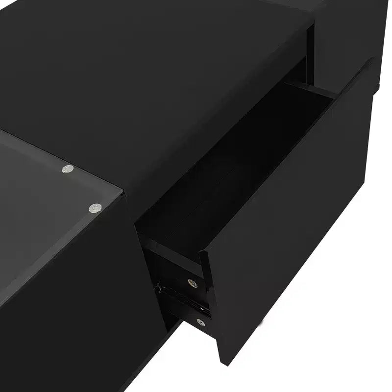 Okak Modern LED Coffee Table, 16-Color Lighting & Storage Space in High Gloss Finish, Rectangle Accent Center Table for Living Room