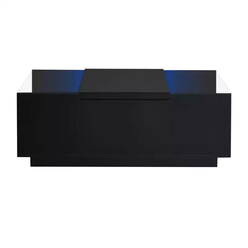 Okak Modern LED Coffee Table, 16-Color Lighting & Storage Space in High Gloss Finish, Rectangle Accent Center Table for Living Room