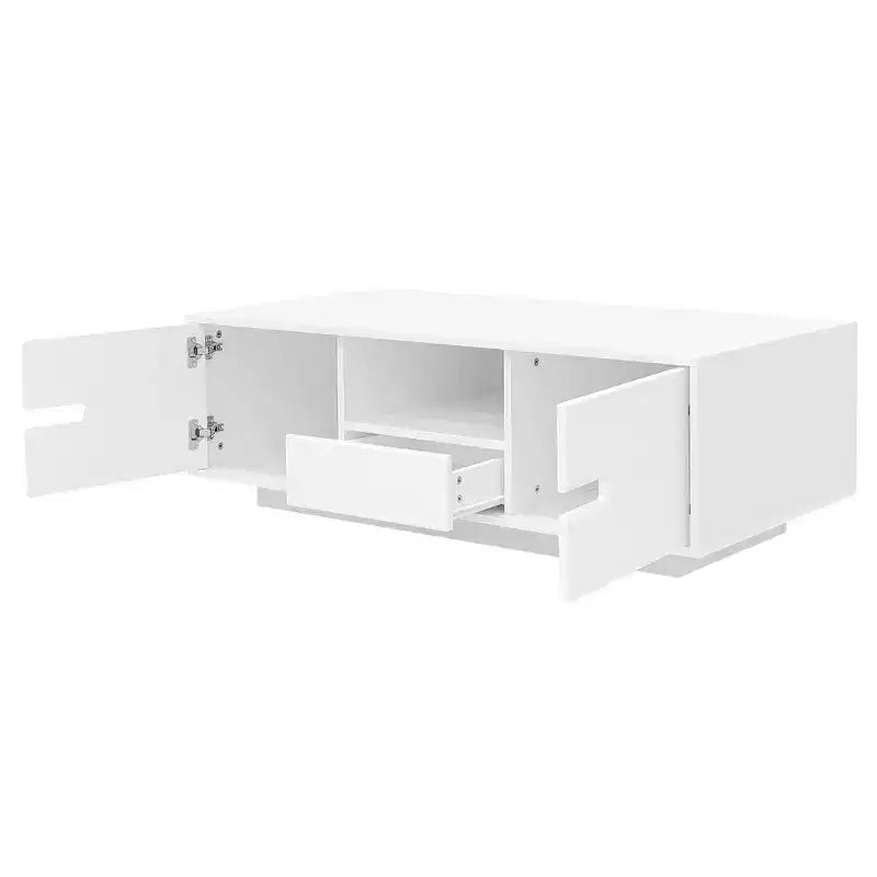 Okak Modern LED Coffee Table, 16-Color Lighting & Storage Space in High Gloss Finish, Rectangle Accent Center Table for Living Room