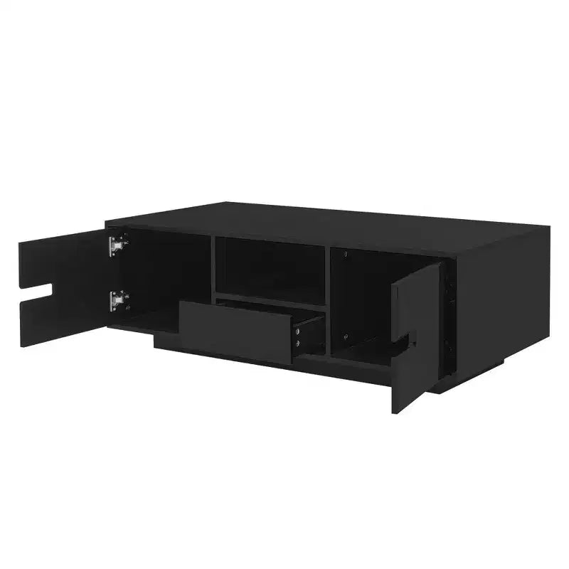 Okak Modern LED Coffee Table, 16-Color Lighting & Storage Space in High Gloss Finish, Rectangle Accent Center Table for Living Room