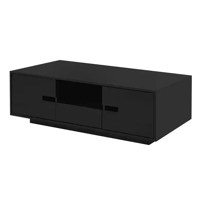 Okak Modern LED Coffee Table, 16-Color Lighting & Storage Space in High Gloss Finish, Rectangle Accent Center Table for Living Room