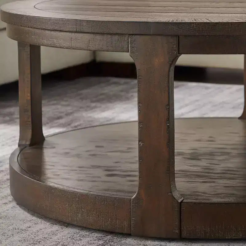 Okak 36L Round Coffee Table for Living Room, Wood Veneer Tabletop, Sofa Side Table with Cylindrical Leg for Small Space Home Office