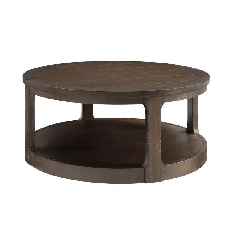 Okak 36L Round Coffee Table for Living Room, Wood Veneer Tabletop, Sofa Side Table with Cylindrical Leg for Small Space Home Office