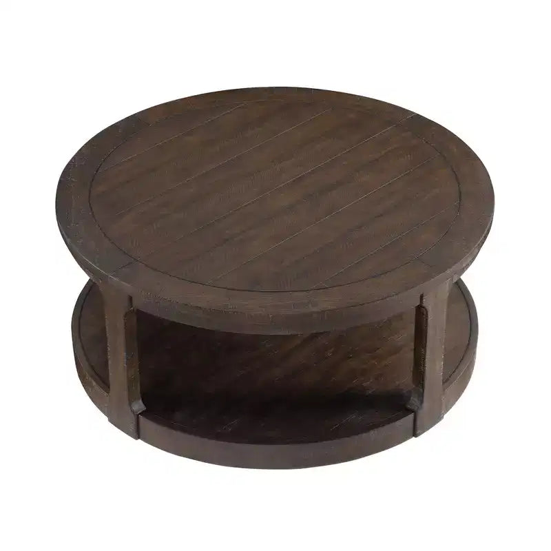 Okak 36L Round Coffee Table for Living Room, Wood Veneer Tabletop, Sofa Side Table with Cylindrical Leg for Small Space Home Office