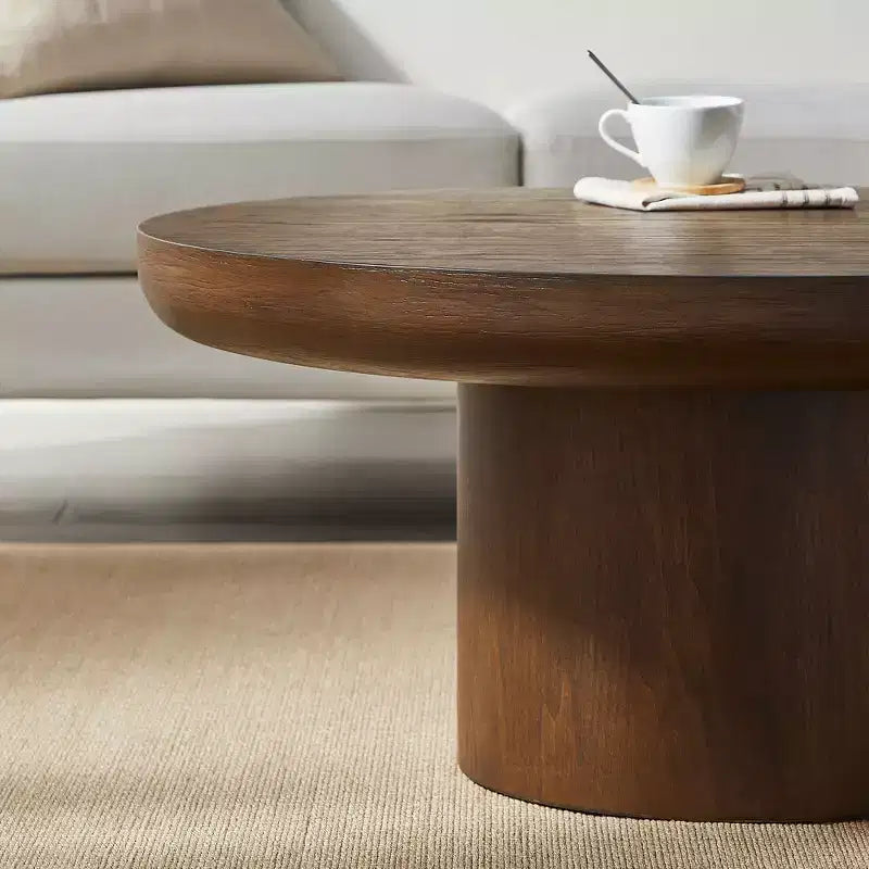 Okak 36L Round Coffee Table for Living Room, Wood Veneer Tabletop, Sofa Side Table with Cylindrical Leg for Small Space Home Office