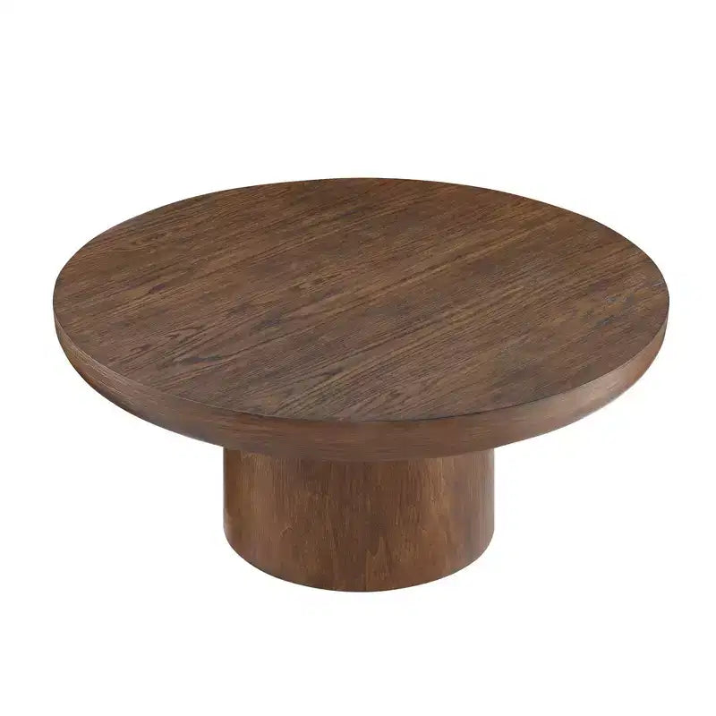 Okak 36L Round Coffee Table for Living Room, Wood Veneer Tabletop, Sofa Side Table with Cylindrical Leg for Small Space Home Office