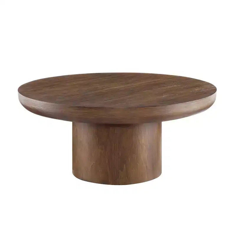 Okak 36L Round Coffee Table for Living Room, Wood Veneer Tabletop, Sofa Side Table with Cylindrical Leg for Small Space Home Office