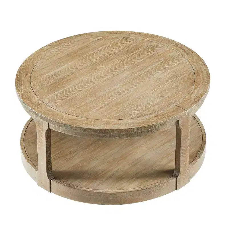 Okak 36L Round Coffee Table for Living Room, Wood Veneer Tabletop, Sofa Side Table with Cylindrical Leg for Small Space Home Office