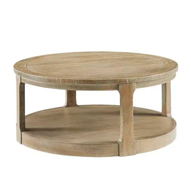 Okak 36L Round Coffee Table for Living Room, Wood Veneer Tabletop, Sofa Side Table with Cylindrical Leg for Small Space Home Office
