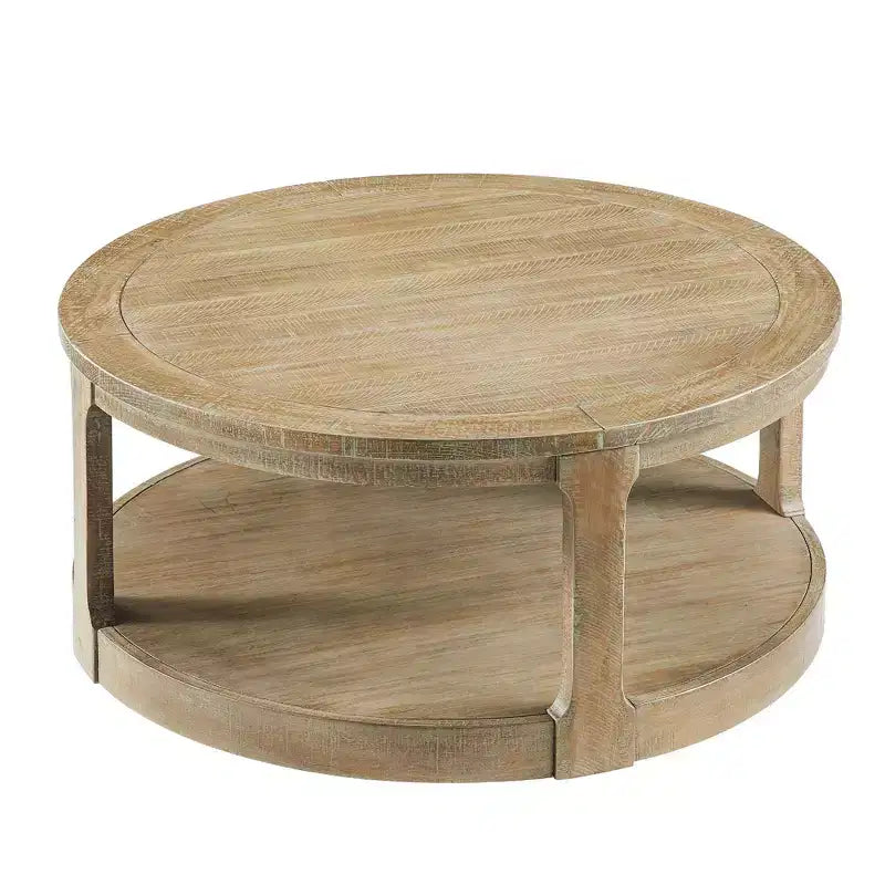 Okak 36L Round Coffee Table for Living Room, Wood Veneer Tabletop, Sofa Side Table with Cylindrical Leg for Small Space Home Office