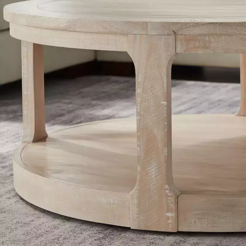 Okak 36L Round Coffee Table for Living Room, Wood Veneer Tabletop, Sofa Side Table with Cylindrical Leg for Small Space Home Office