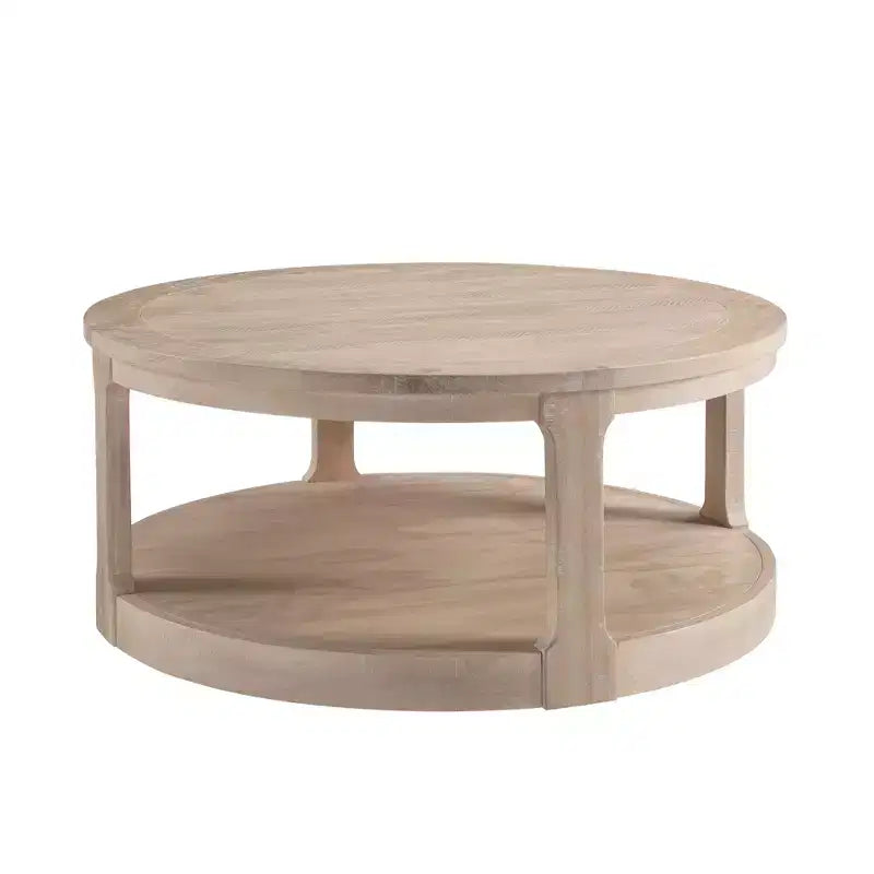 Okak 36L Round Coffee Table for Living Room, Wood Veneer Tabletop, Sofa Side Table with Cylindrical Leg for Small Space Home Office