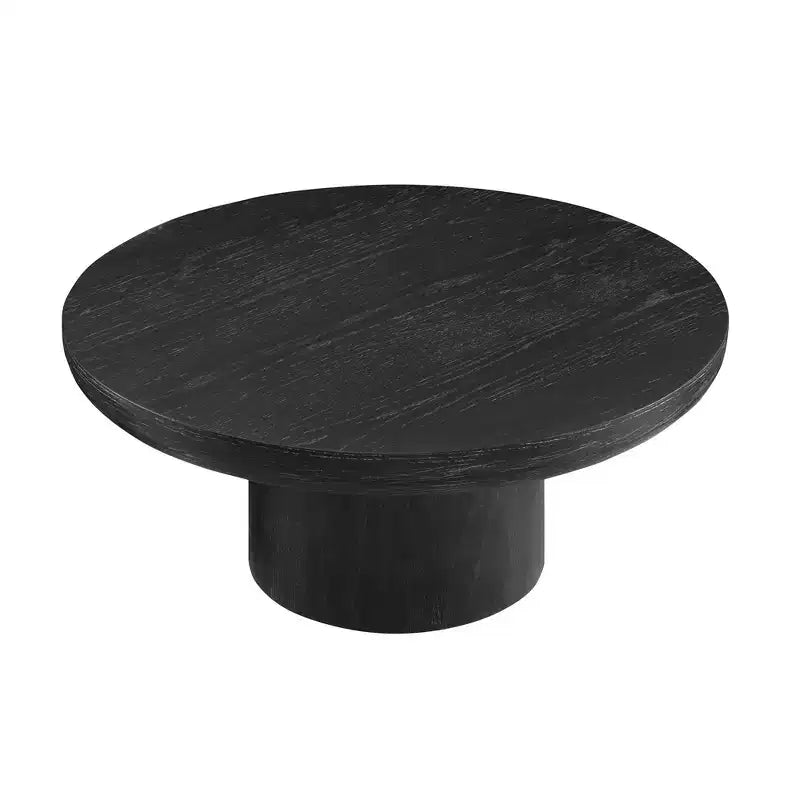 Okak 36L Round Coffee Table for Living Room, Wood Veneer Tabletop, Sofa Side Table with Cylindrical Leg for Small Space Home Office