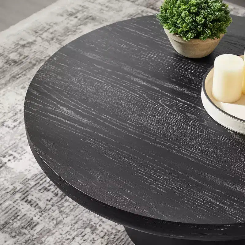 Okak 36L Round Coffee Table for Living Room, Wood Veneer Tabletop, Sofa Side Table with Cylindrical Leg for Small Space Home Office