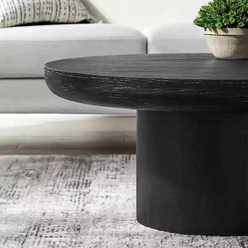 Okak 36L Round Coffee Table for Living Room, Wood Veneer Tabletop, Sofa Side Table with Cylindrical Leg for Small Space Home Office