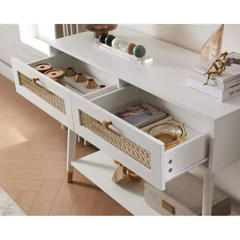 Probe Hues Sleek Modern Entryway Console Table with Drawers & Metal Shelf