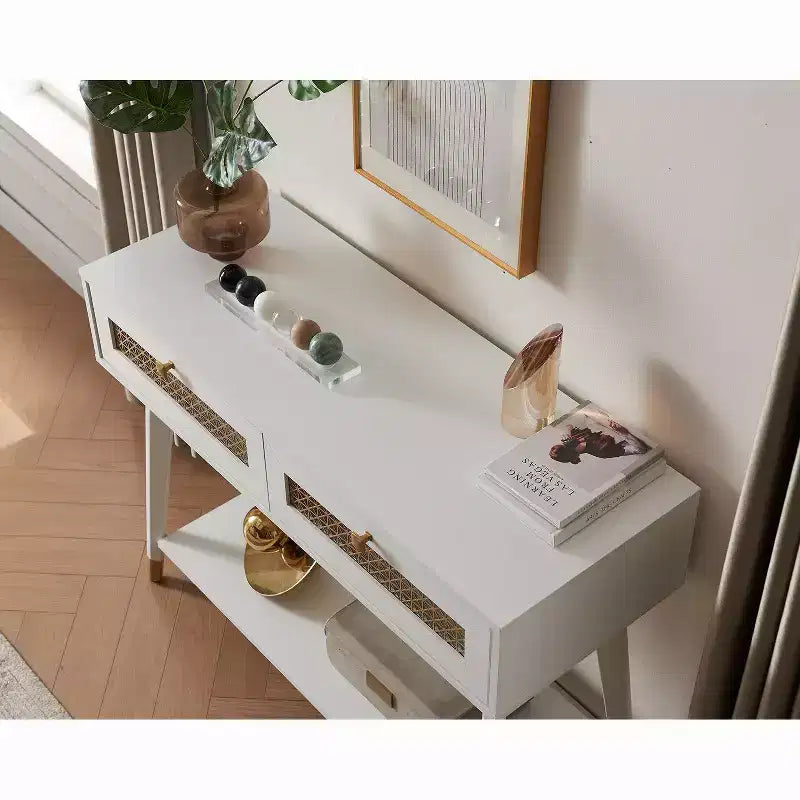 Probe Hues Sleek Modern Entryway Console Table with Drawers & Metal Shelf