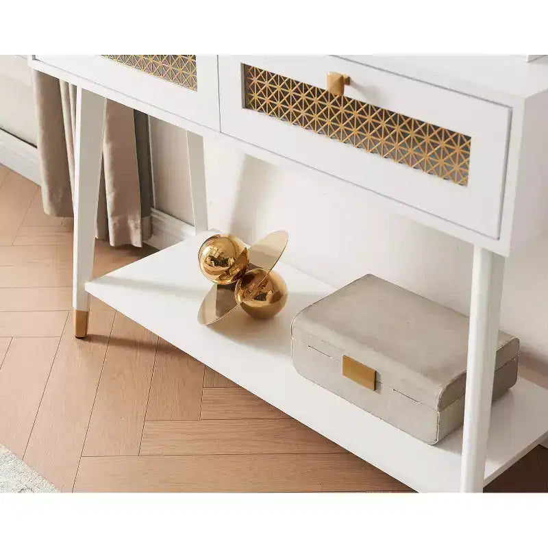 Probe Hues Sleek Modern Entryway Console Table with Drawers & Metal Shelf