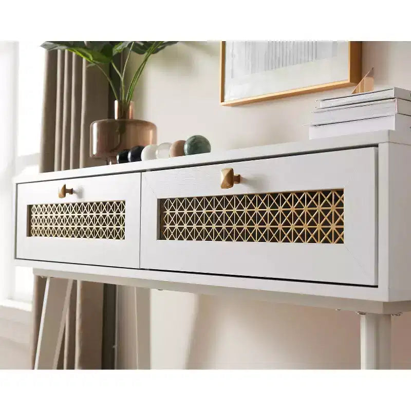 Probe Hues Sleek Modern Entryway Console Table with Drawers & Metal Shelf