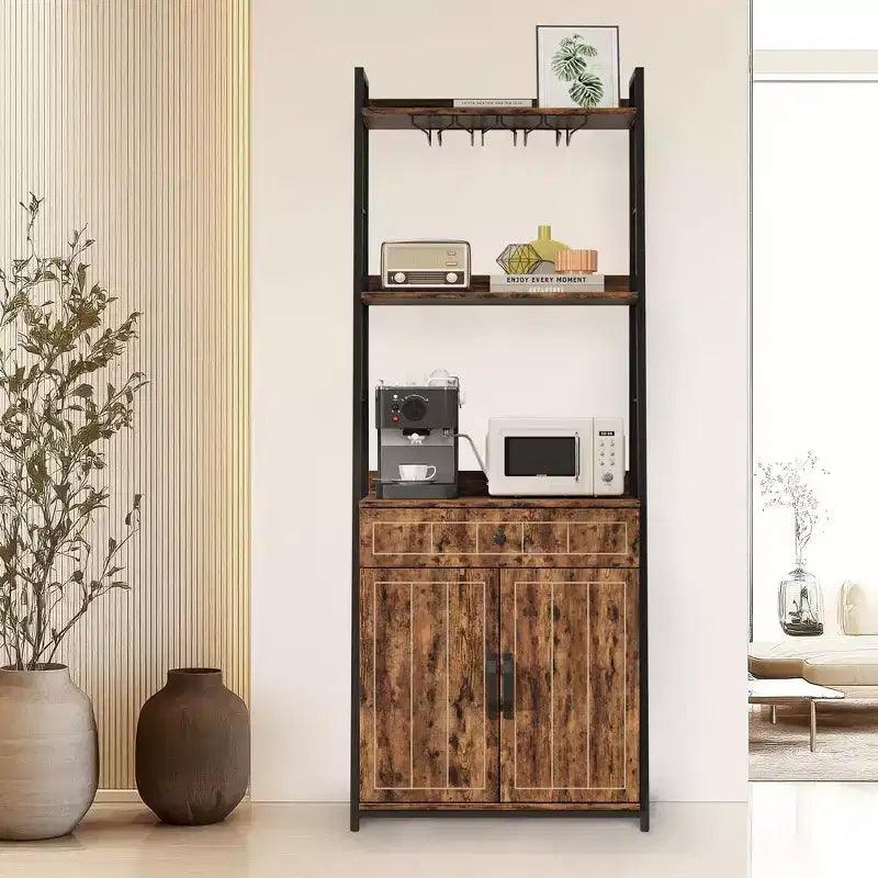 Bakers Rack with Cabinet 70.8 Microwave Stand Tall Bar Cabinet Industrial Kitchen Stand with Drawer Large Microwave Storage Rack