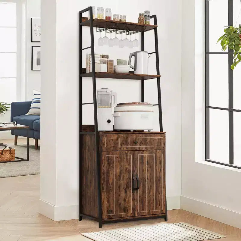 Bakers Rack with Cabinet 70.8 Microwave Stand Tall Bar Cabinet Industrial Kitchen Stand with Drawer Large Microwave Storage Rack