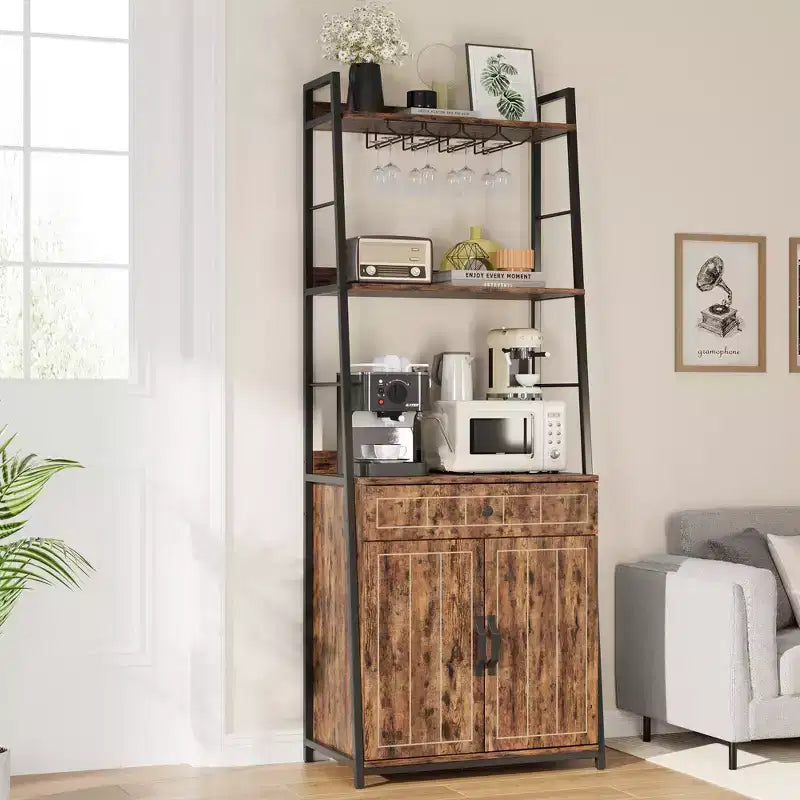Bakers Rack with Cabinet 70.8 Microwave Stand Tall Bar Cabinet Industrial Kitchen Stand with Drawer Large Microwave Storage Rack