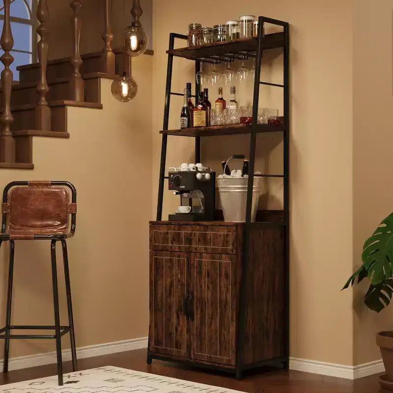 Bakers Rack with Cabinet 70.8 Microwave Stand Tall Bar Cabinet Industrial Kitchen Stand with Drawer Large Microwave Storage Rack