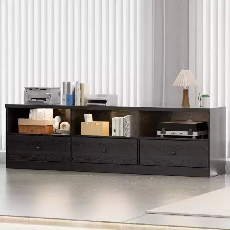 GustoWave Black TV Stand for up to 80 Inch TVs, Modern Media Console Table with 3 Drawers & 3 Open Shelves for Living Room Bedroom