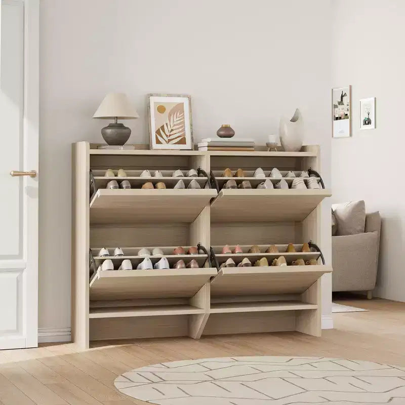 Shoe Cabinet with Flip Drawers, Modern Shoe Storage for Entryway, Wooden Shoe Cabinet with Adjustable Shelf