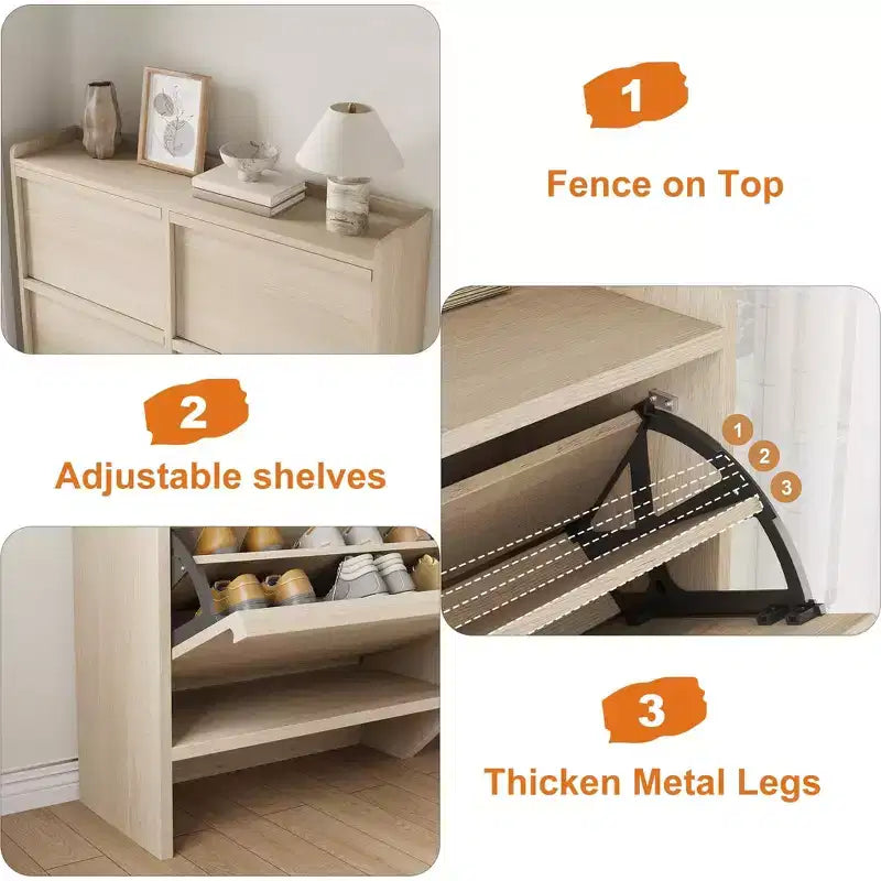 Shoe Cabinet with Flip Drawers, Modern Shoe Storage for Entryway, Wooden Shoe Cabinet with Adjustable Shelf